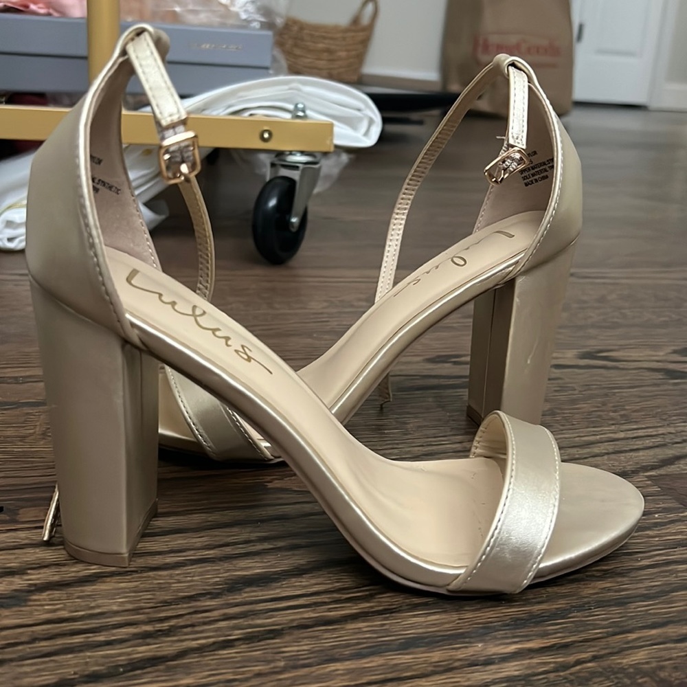 Box heel gold sandals